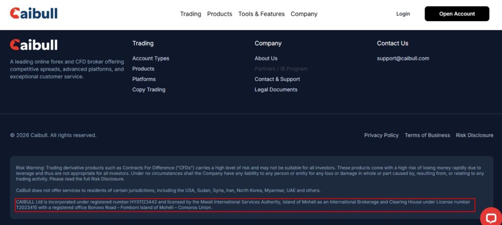 CaiBull Claims to be licensed by the Mwali International Services Authority