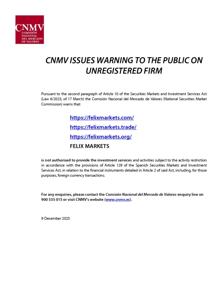 FELIX MARKETS CNMV Warning