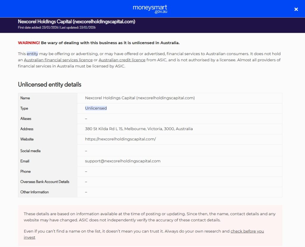 Investor-warning-Nexcorel-Holdings-Capital-nexcorelholdingscapital-com