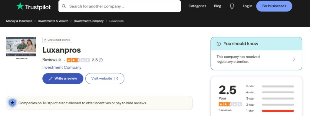 Luxanpros LTD Trustpilot