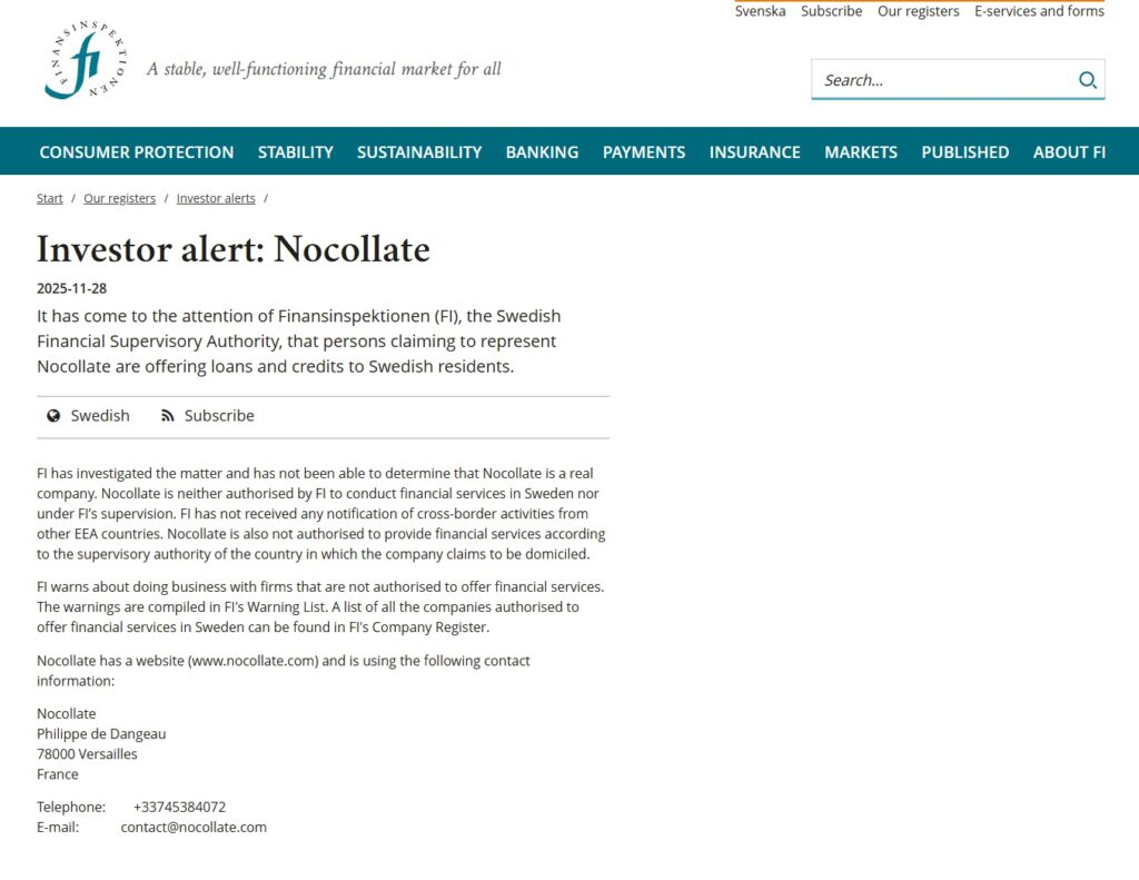 Nocollate-Finansinspektionen-Warning