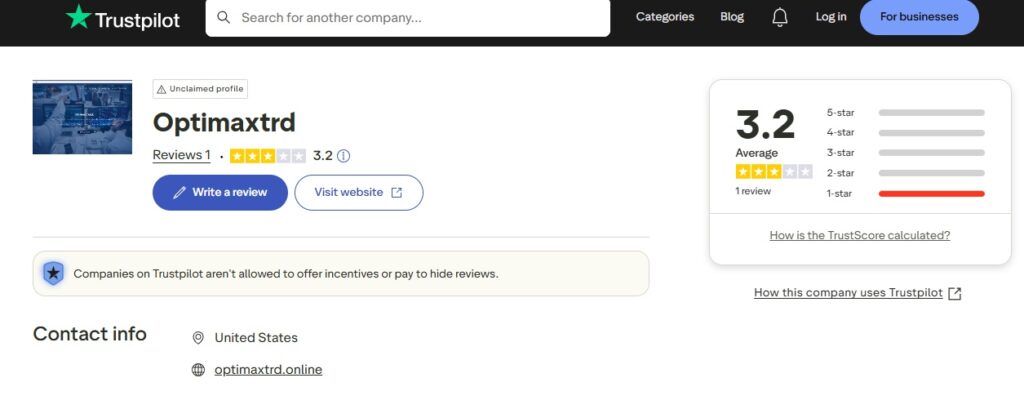 Optimax Trade Trsutpilot