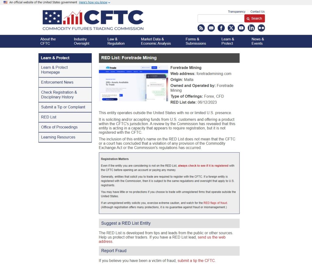 RED-List-Foretrade-Mining-CFTC
