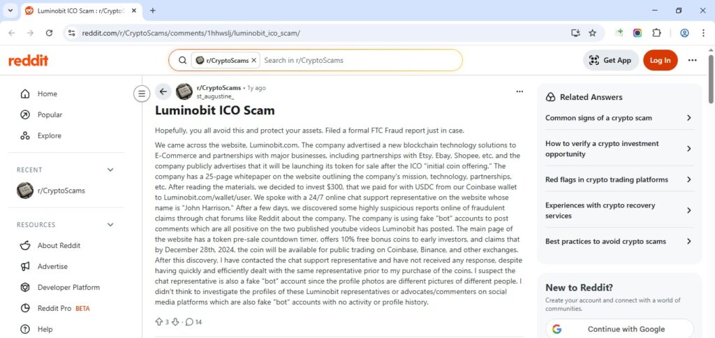 Reddit comment about Luminobit