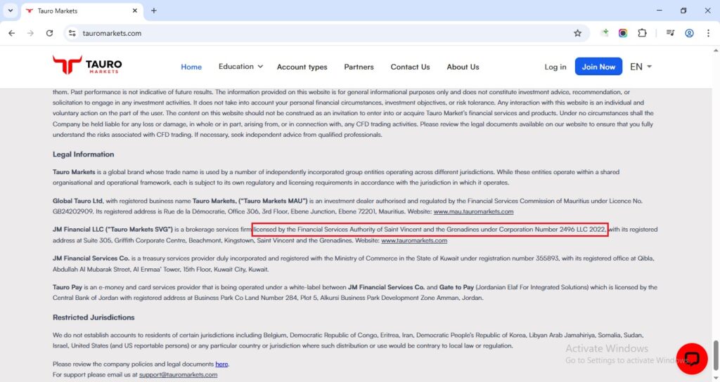 Tauro Markets regulation claims