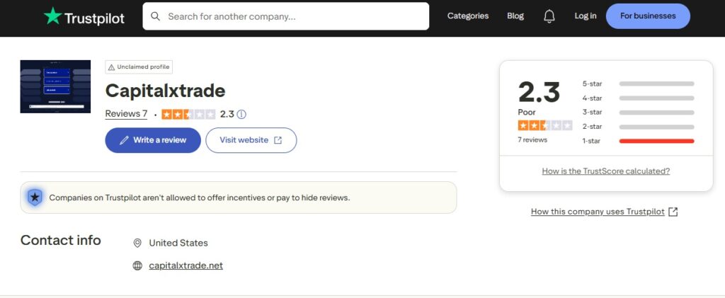 CapitalXTrade Trustpilot