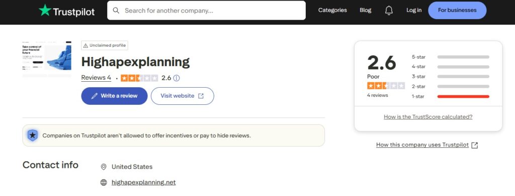 HighApexPlanning Trustpilot