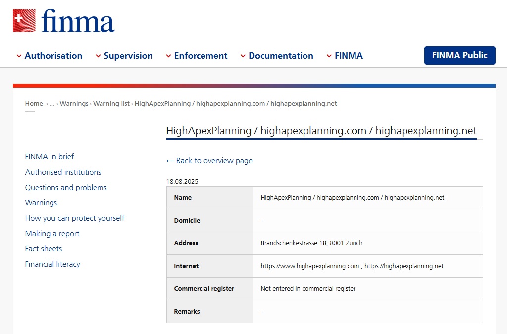 HighApexPlanning Warning