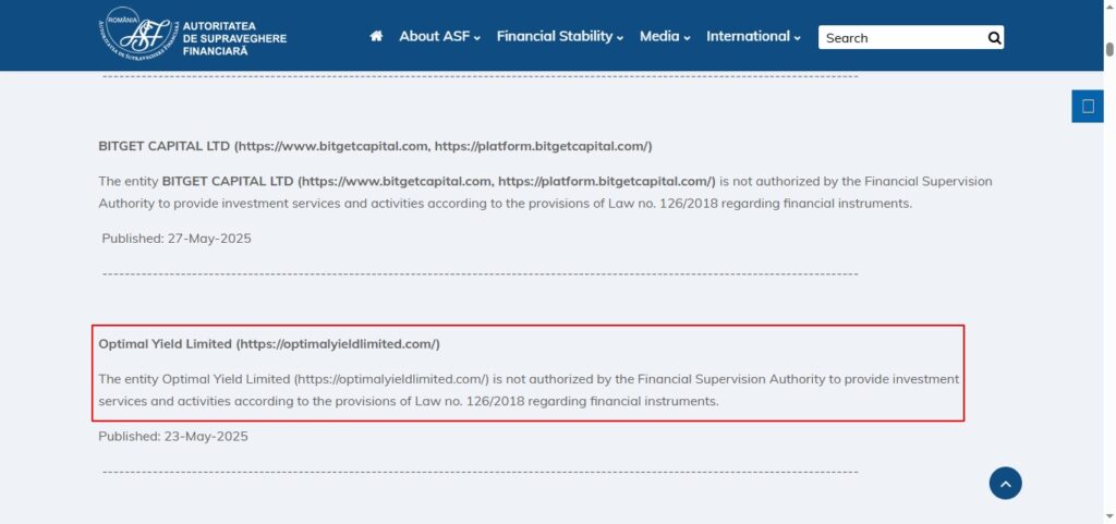 optimal yield limited asf romania warning