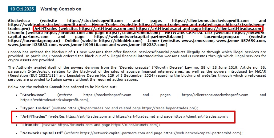 arti4trades consob