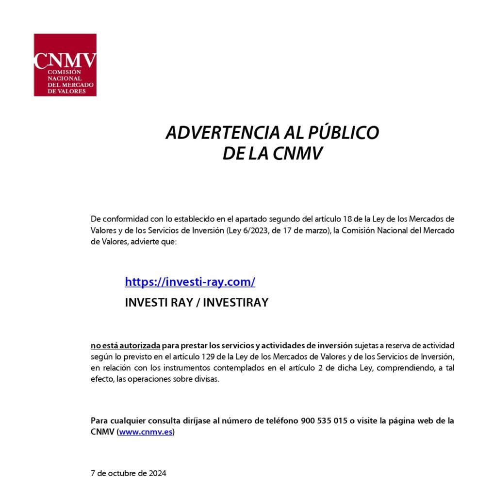 cnmv issued a warning against investiray