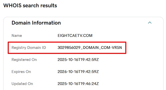 eightcaetv.com whois