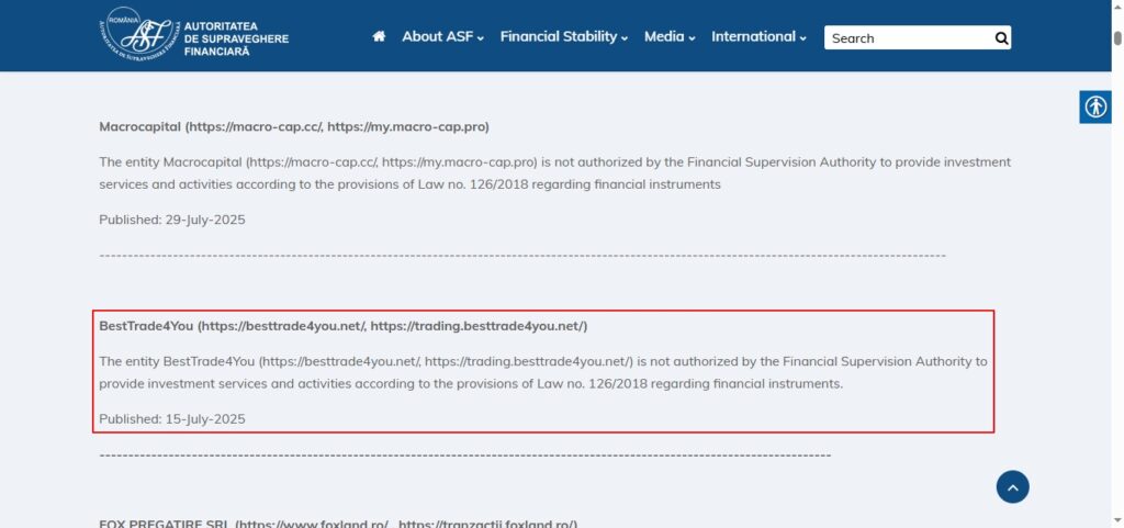 financial supervisory authority warned besttrade4you