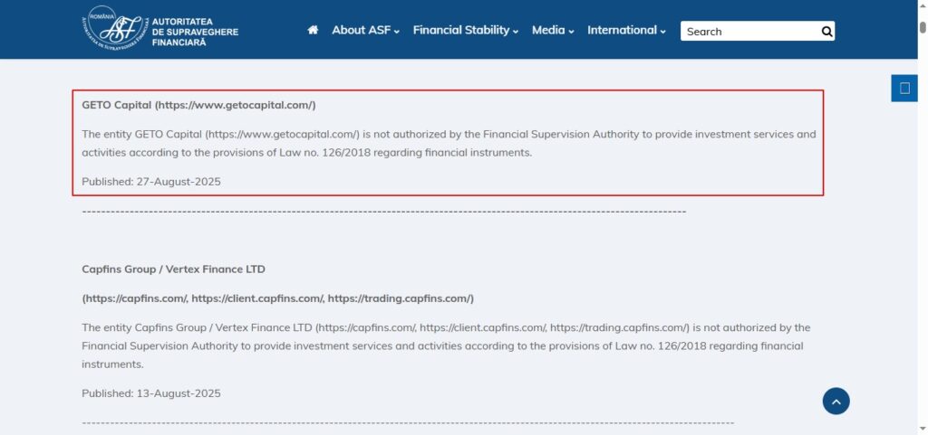 geto capital asf romania warning