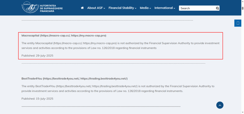 macrocapital asf romania warning
