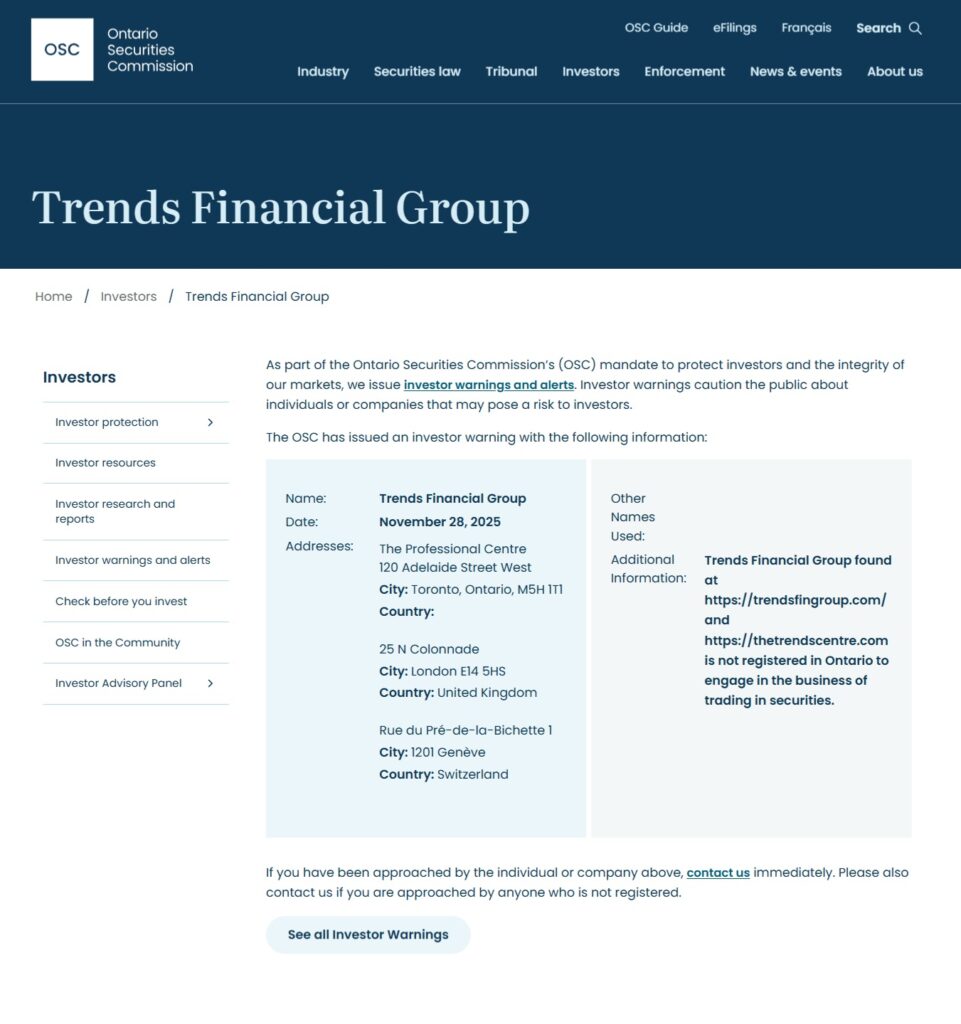 trends financial group osc warning