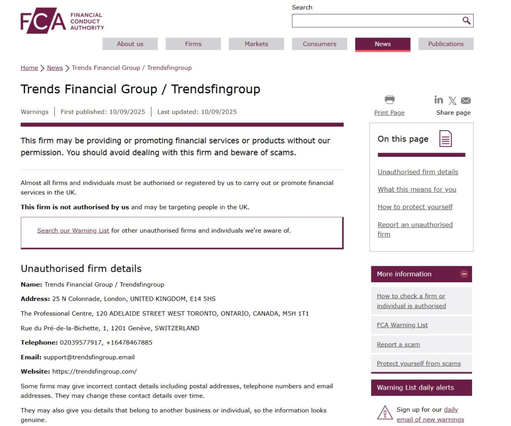 trends financial group trendsfingroup fca warning